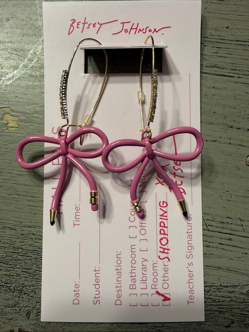 Betsey Johnson Pink Bow Hoop Dangle Earrings